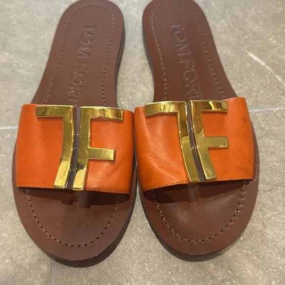 Tom Ford Orange & Gold Sandals Size 37 - Picture 2 of 3